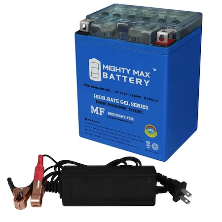 YTX14AHL GEL Battery Replaces YTX-14AHB-S0-00 With 12V 2Amp Charger